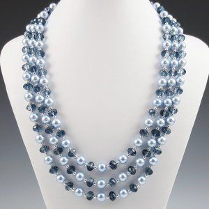 Crystal, Crystal Pearl, Sterling 3-Strand Necklace